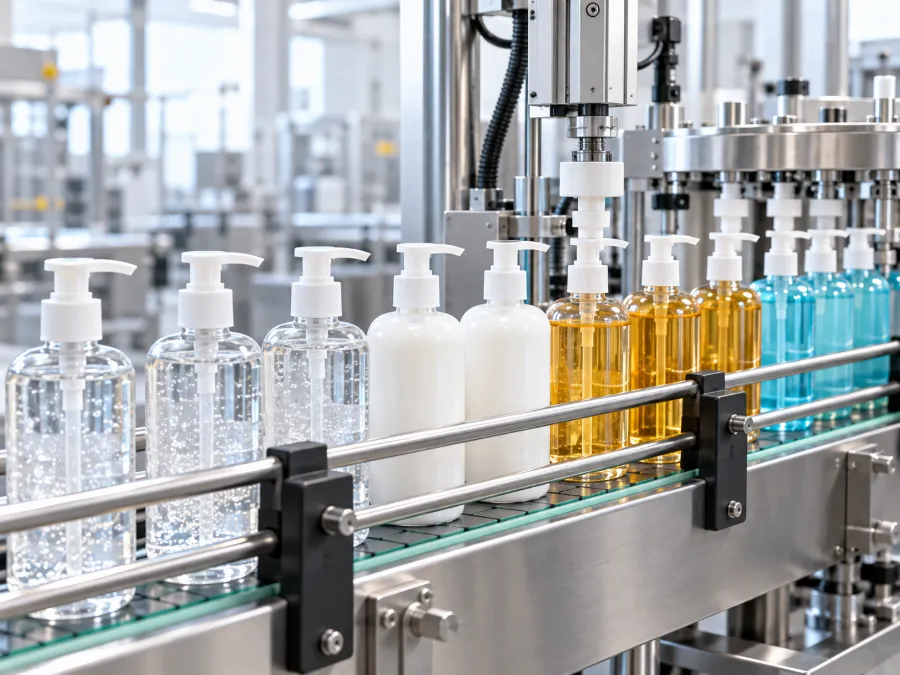Automated pump-bottle filling and capping production line